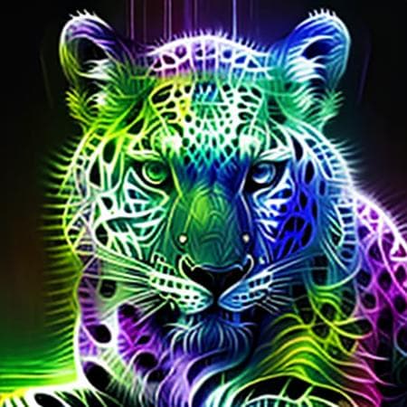 AI generated: n30n, leopard, illustration, blue neon, green neon <lora:Neon_portrait-000015:1> , simple background...