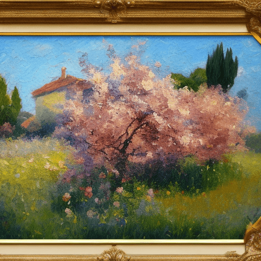AI generated: impressionist painting on canvas of Provence, in the style of impressionist masters, warm colors, de...