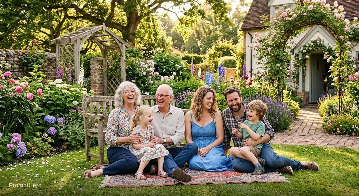 AI generated: Happy family ib garden