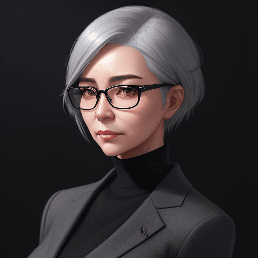 AI generated: a business woman with grey hair, black sweater and elegant glasses, a character portrait by Sim Sa-j...