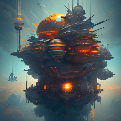 AI generated: scifi flying building floating in the sky, in the style of meticulous photorealistic still lifes, cl...