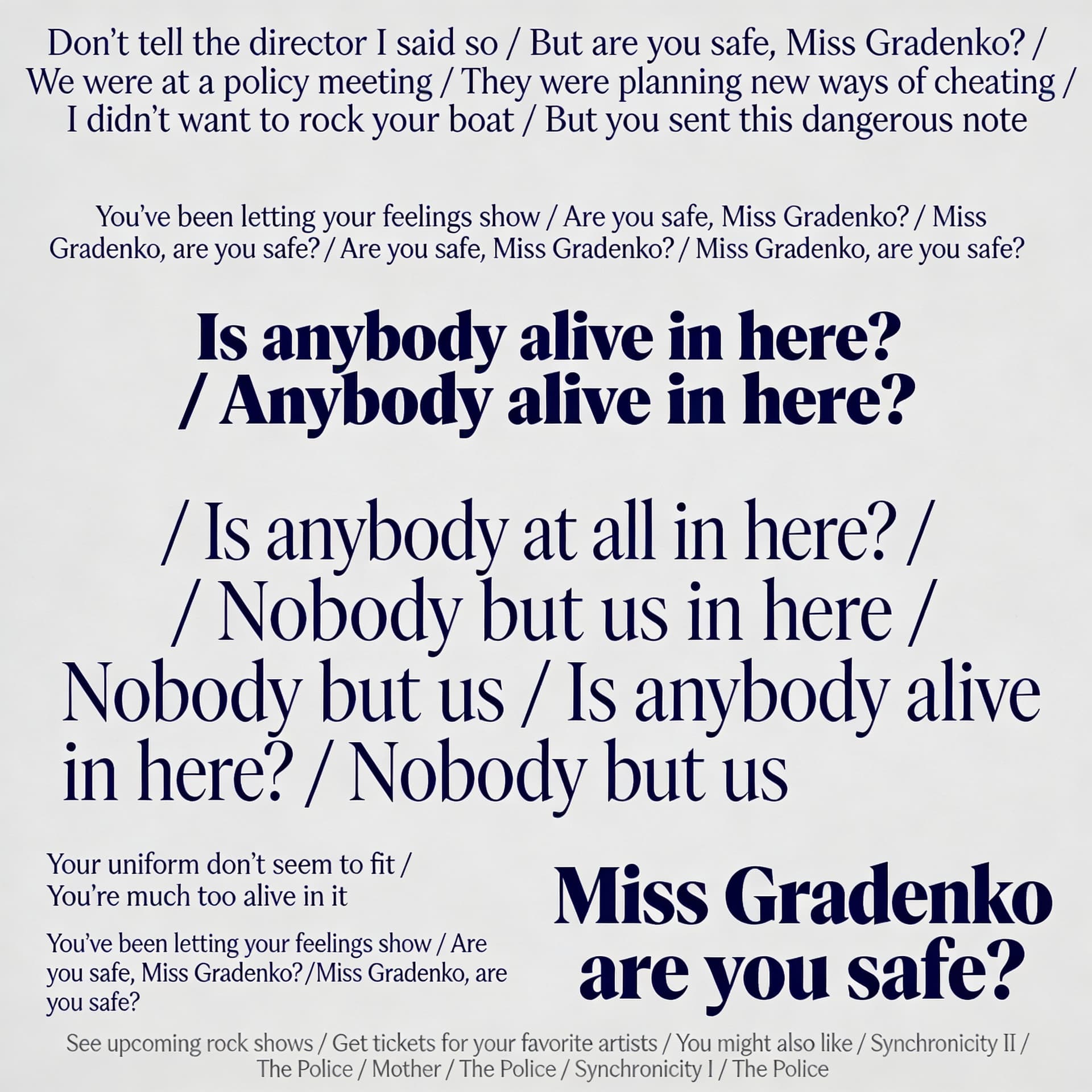 AI generated: Don't tell the director I said so
But are you safe, Miss Gradenko?
We were at a policy meeting
They ...