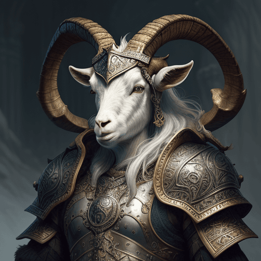 AI generated: goat warrior wearing viking armor, beautiful, highly detailed and intricate, hypermaximalist, ornate...