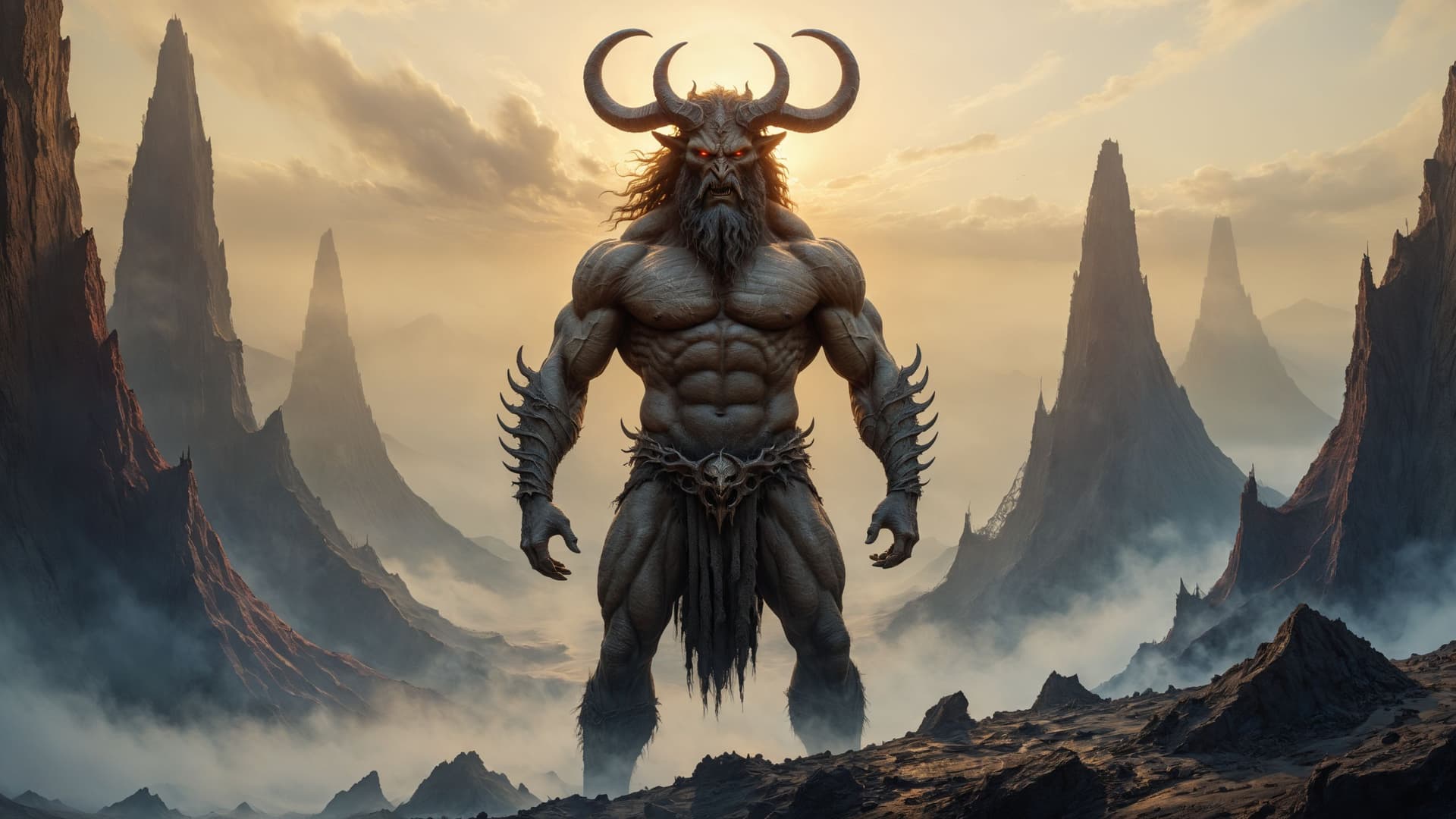 AI generated: by Zdzisław Beksiński, masterpiece, full body shot, young horned demon, extremely handsome, champion...