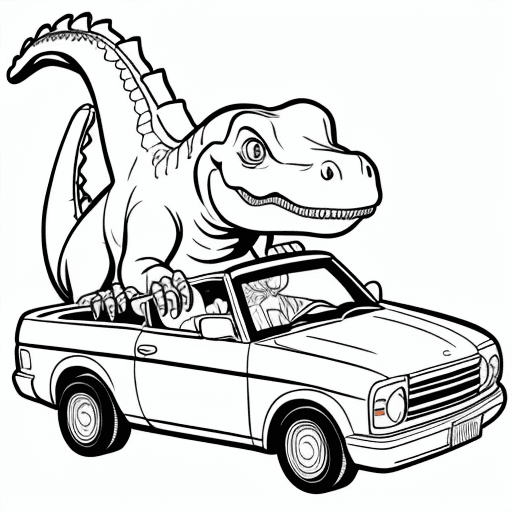 AI generated: dinosaur in car for coloring book