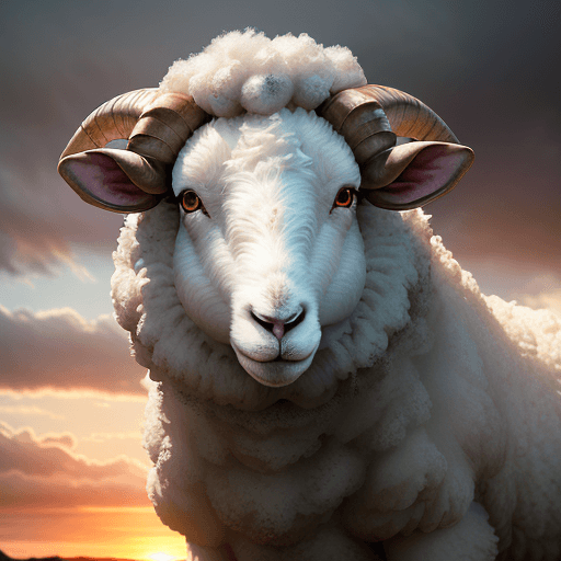 AI generated: Photo of a ultra realistic sheep, dramatic light, pale sunset, cinematic lighting, battered, trendin...