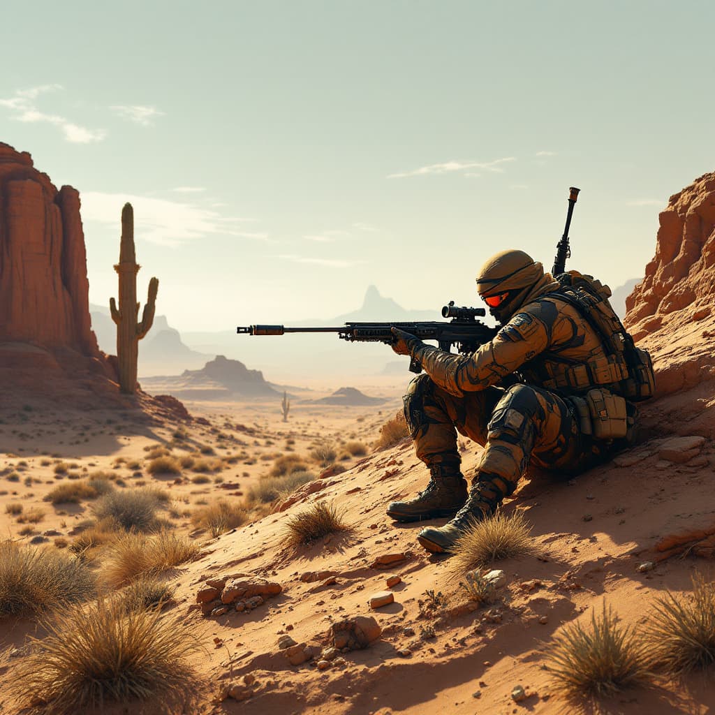 AI generated: A sniper hidden in the desert