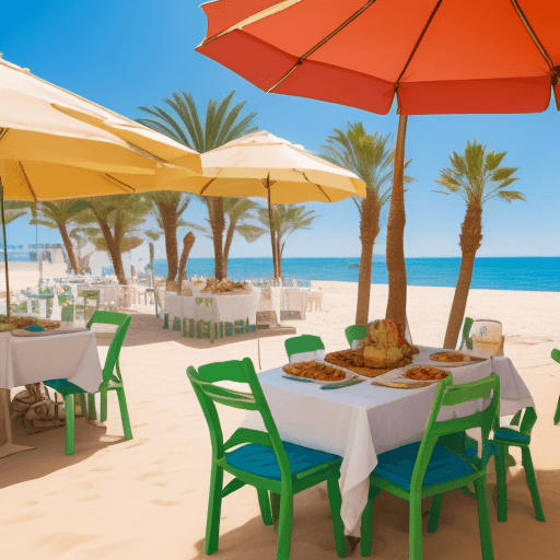 AI generated: logo mediterranean food, beach sun with text "Fuengirola Food"