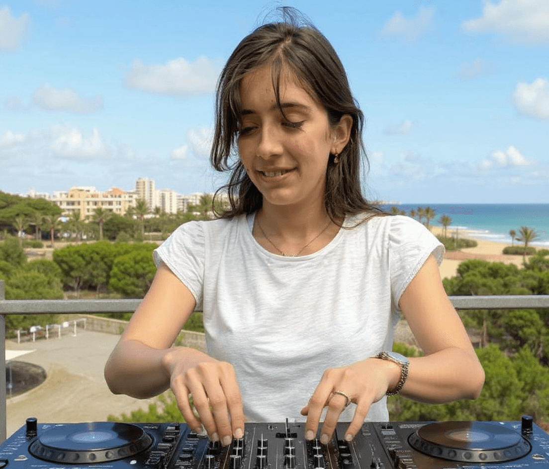 AI generated: I need this person as a DJ, playing on a DJ session.
Pioneer discs.
Background Ibiza terrace and b...