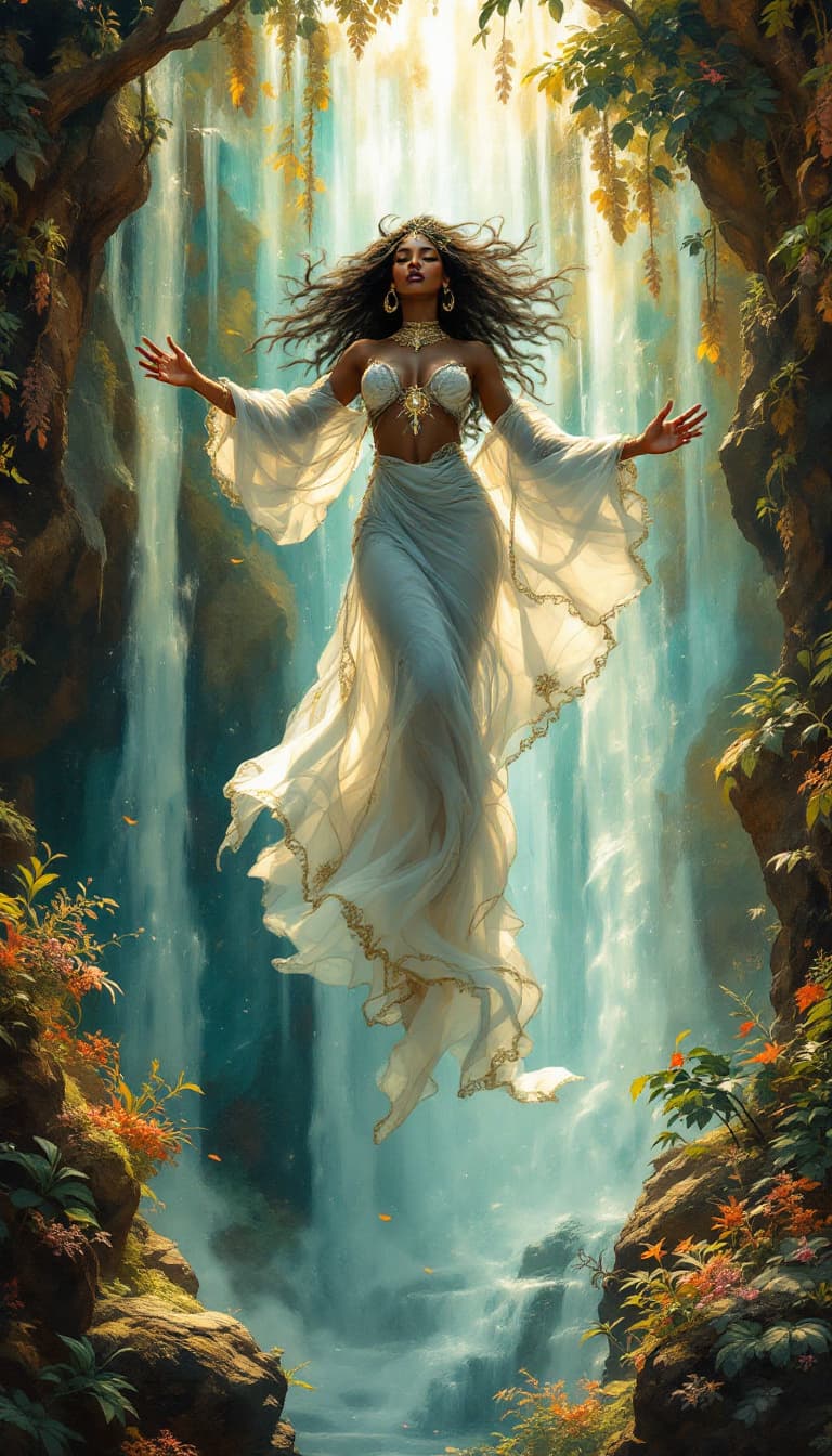 AI generated: A captivating and strikingly detailed drawing of a black ethiopian  queen of sheba mystic, radiating...