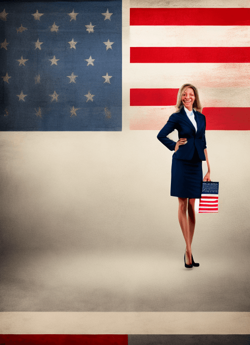 AI generated: Business woman in front of American flag