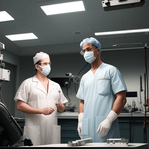 AI generated: one man in the operating room then operates on the other man with tools