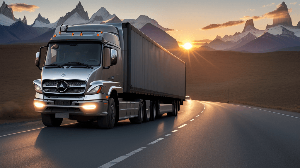 AI generated: Photo of an ultra realistic Daimler mercedes benz truck driving on Route 40 of Argentine Patagonia a...