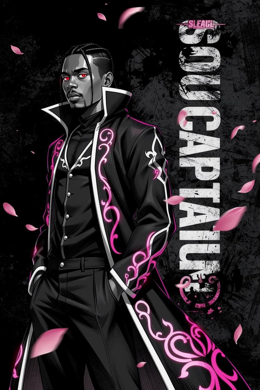 AI generated: Stylish and dark anime poster illustration inspired by Bleach aesthetics, transforming the person in...