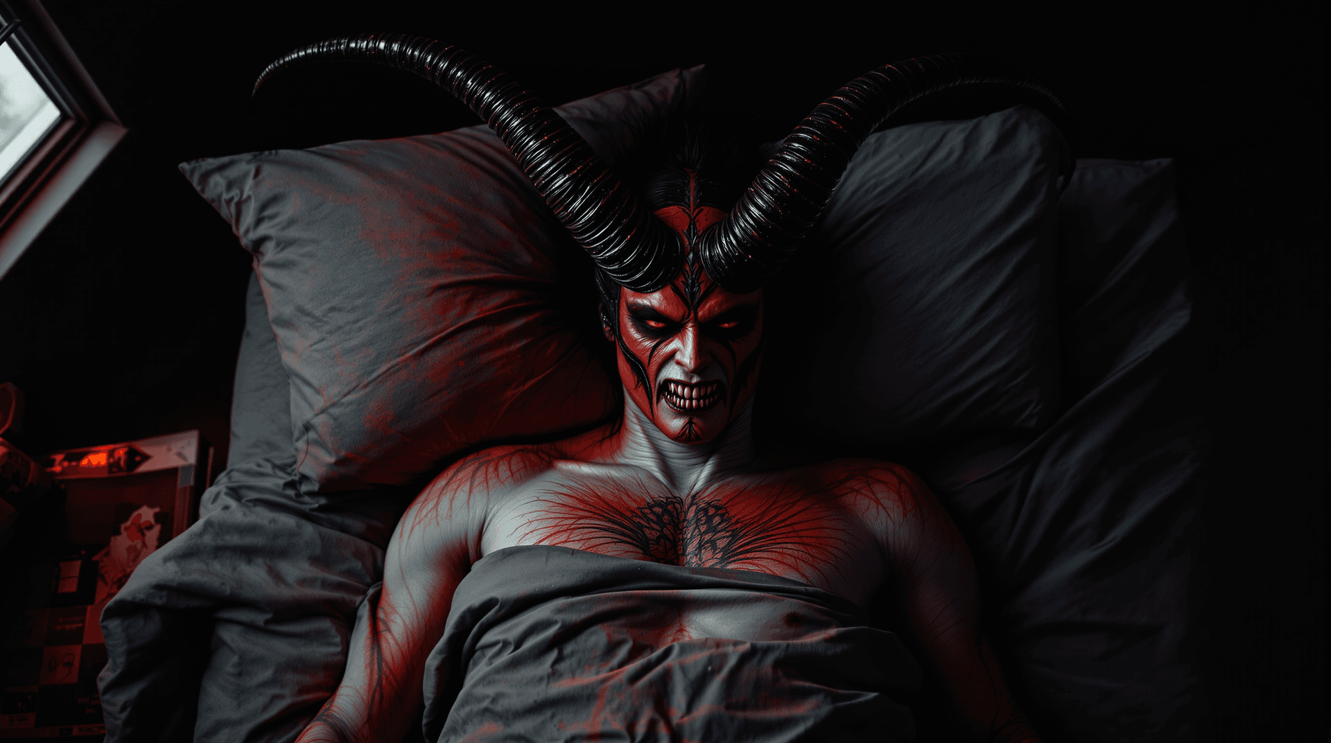 AI generated: 

overhead shot of a man in his mid-30s, wearing no shirt, sleeping peacefully in a sparsely furni...