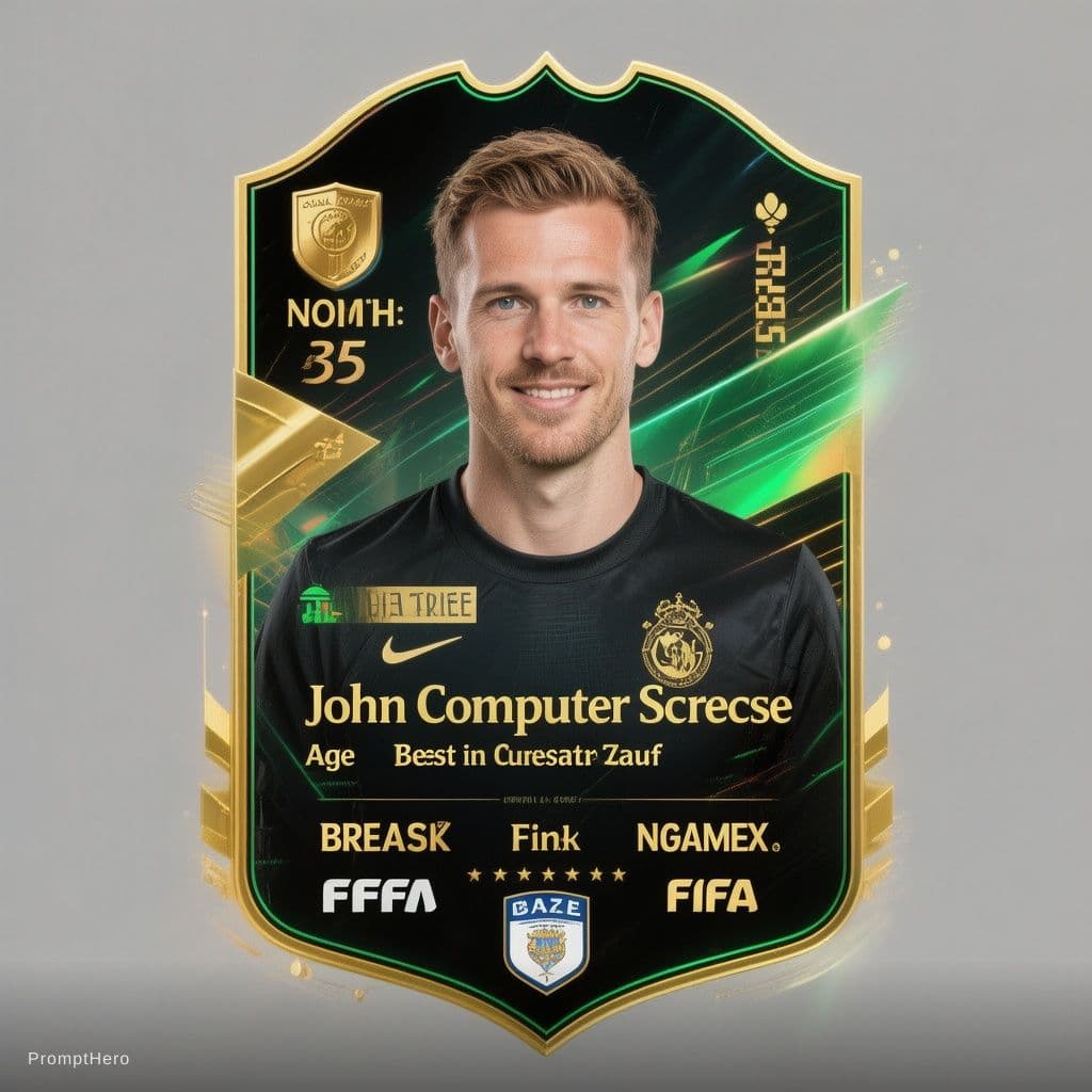 AI generated: Card of a 30 y.o. man with specific data table "Name John Smith Age 35 Best in Computer Science" BRE...