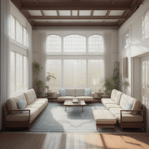 AI generated: High resolution photography interior design, dreamy sunken living room conversation pit, wooden floo...