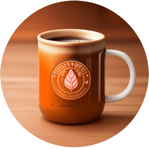 AI generated: Coffee mug, Vitality Brew Company logo,  
Color orange and rose gold, thai culture style