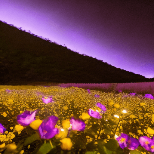 AI generated: rosa oscura con aura dorada eterea brillante a su alrededor, en un campo de flores en la noche