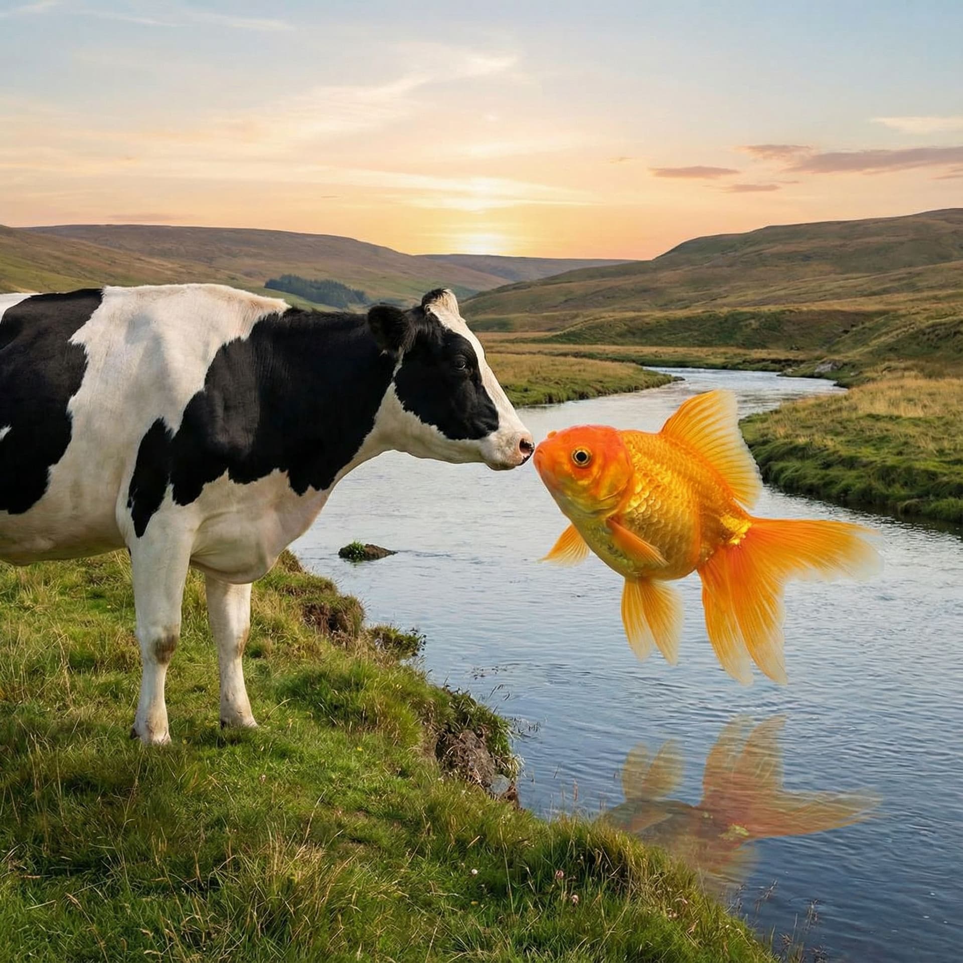 AI generated: buatkan gambar sapi dan ikan