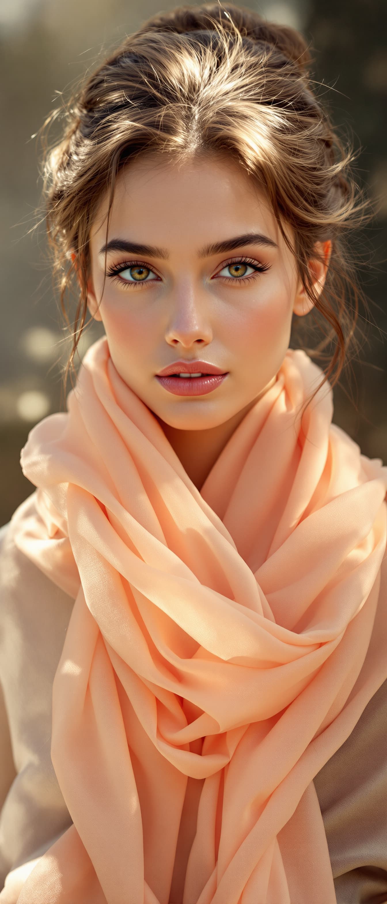 AI generated: "2:3 head and shoulders portrait, stunning supermodel, early 20s, fair luminous skin, light brown up...