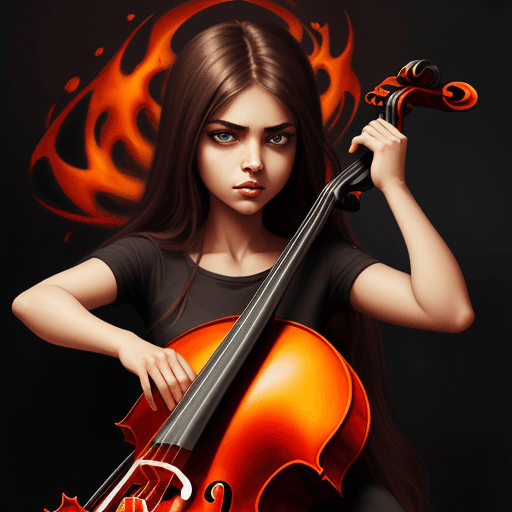 AI generated: Intense expressive cartoon girl playing cello, Hd, by Tanya Shatseva, Persian Art style, fiery, dark...