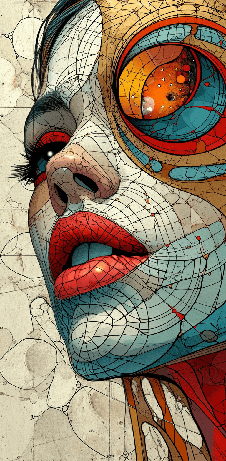 AI generated: doodle art 3D, in the style of pop art-inspired portraits, interference patterns, light sky-blue and...