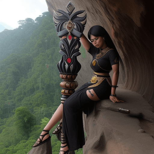 AI generated: Keris, bilah berkelok-kelok seperti ular, bentuk yang sangat indah, besi berwarna hitam