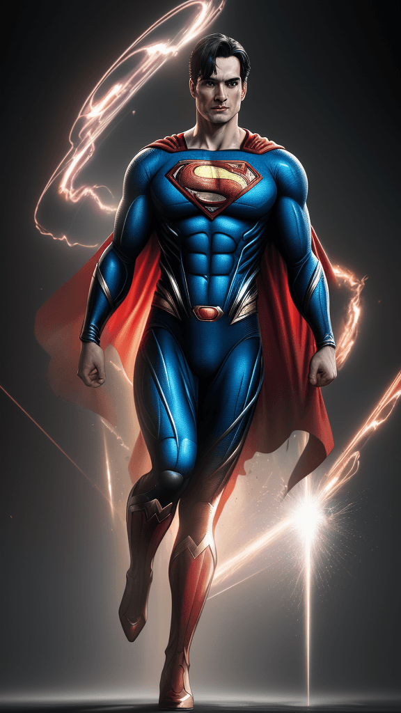 AI generated: (best quality ,8k, 16k, highres, masterpiece:1.2),DC database feature of ((Superman)):2.5, Prominent...