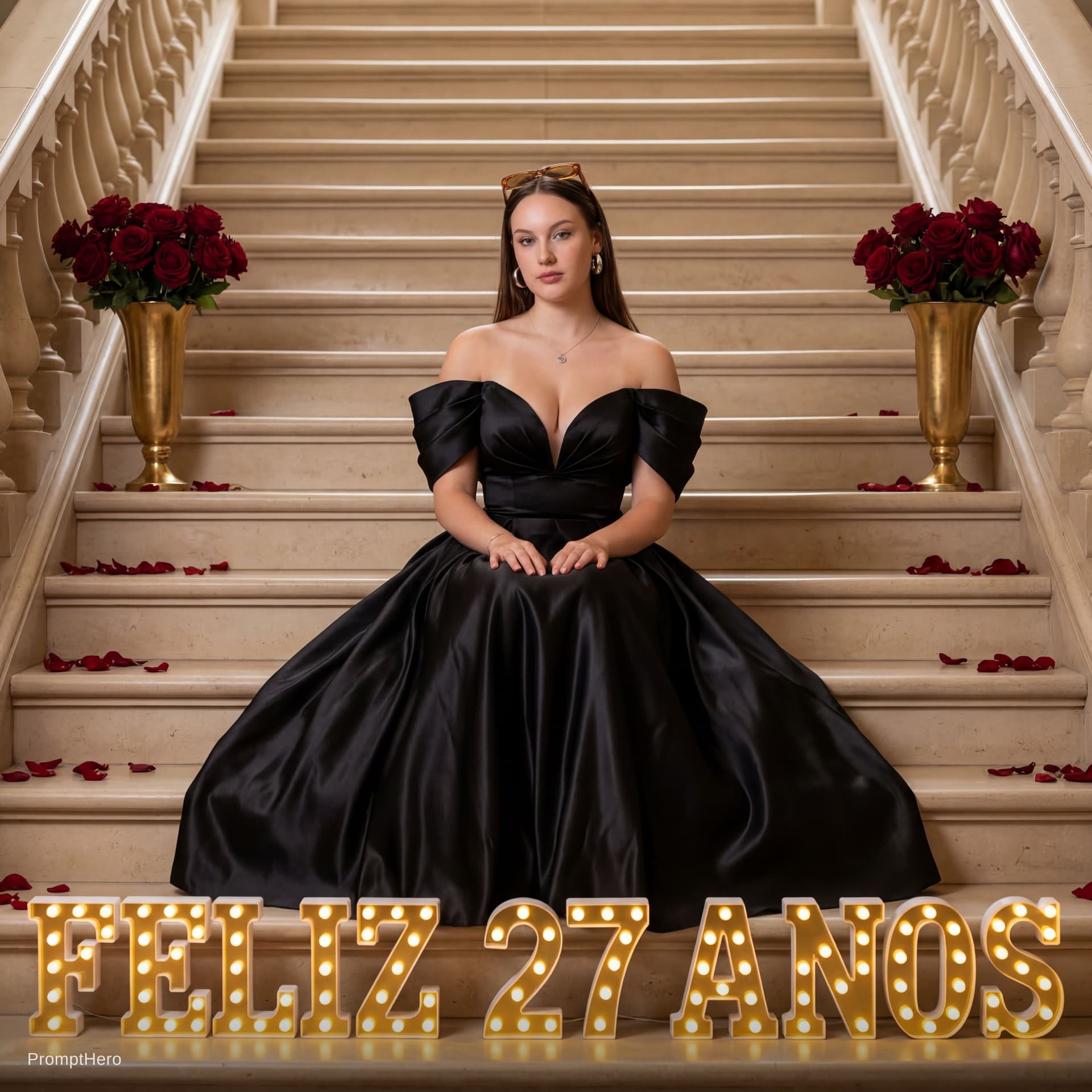 AI generated: Ultra realistic luxury quinceañera celebration portrait, cinematic editorial photography, grand stai...