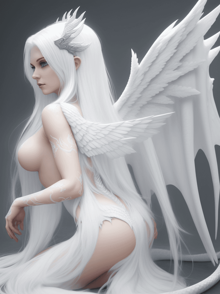 AI generated: Godess dragon angel wings, long white hair