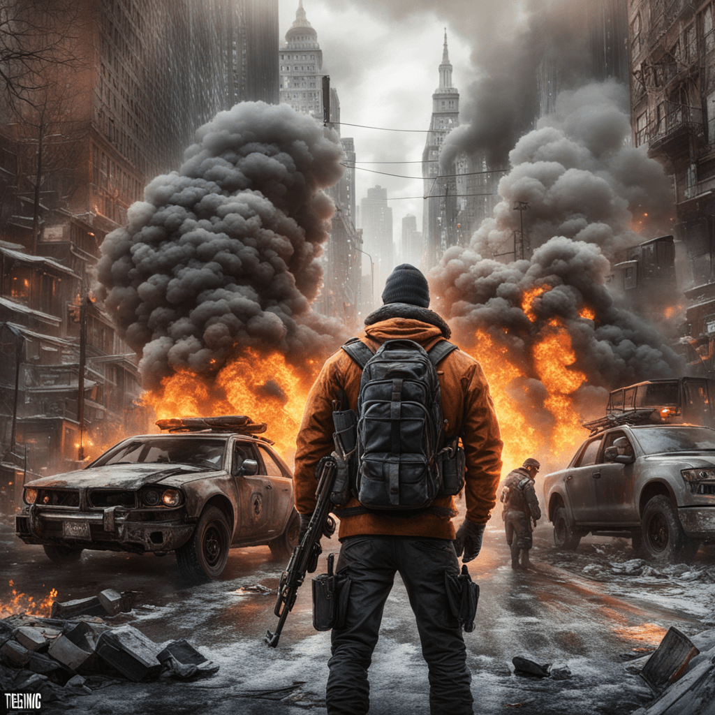 AI generated: inspired by the Pc game "the Division ", various dystopian scenes in New York,Christmas,fight scene,...