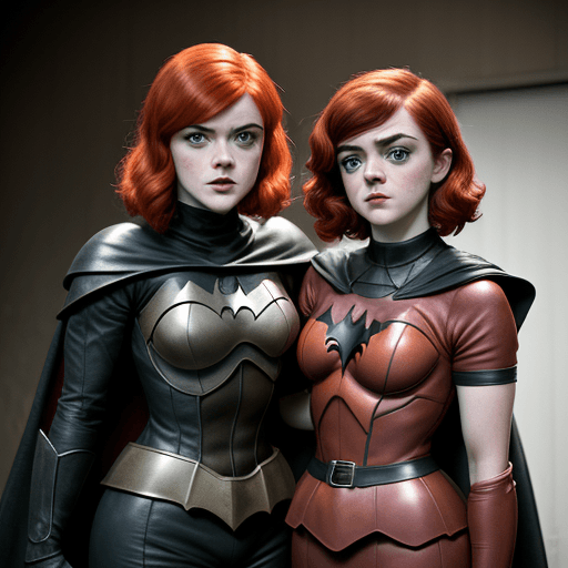 AI generated: Rose Leslie as Batgirl from the 1960’s tv show and Maisie Williams as Robin from the 1960’s tv show.