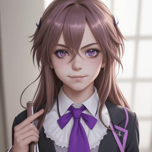 AI generated: (Masterpiece, best quality), bust up view, 1boy, close-up, portrait, purple eyes, smirk, looking at ...