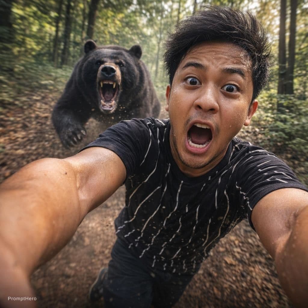 AI generated: An ultra-realistic, high-definition 8K image of a man holding a camera in his hand, taking a selfie ...