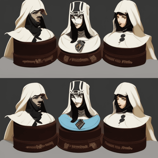 AI generated: personas, ajedrez, personas atractivas, cosplay de piezas de ajedrez, estilo medieval, runas, escrit...
