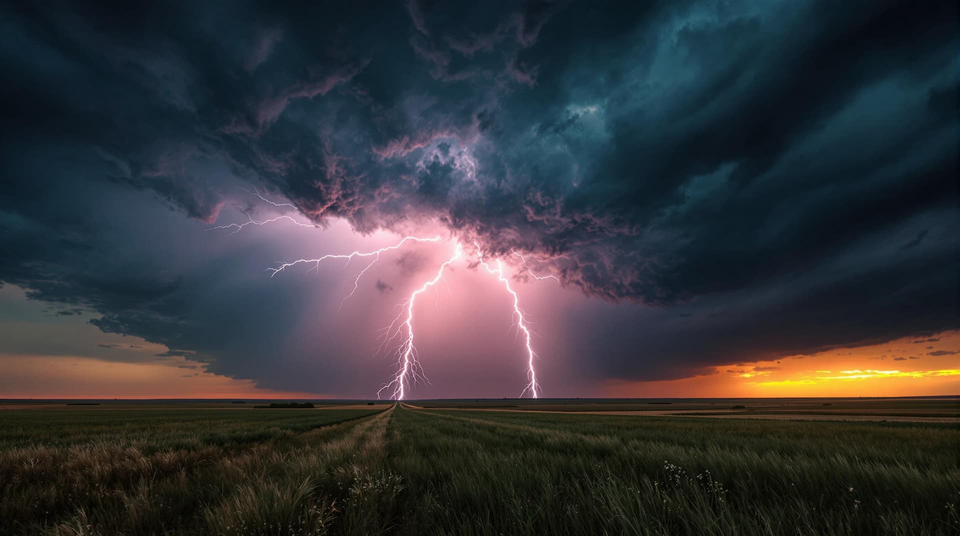 AI generated: A hyper realistic, wide angle photo of a dark, lightning filled, tornadic super cell thunderstorm cr...
