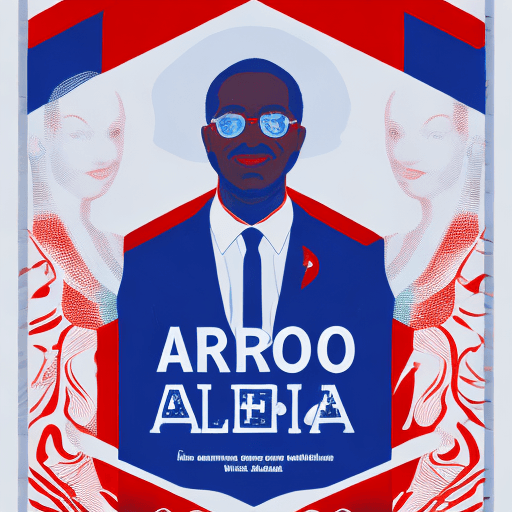 AI generated: political campaign poster for a afro candidate, white blue and red, illustration, graphic design,