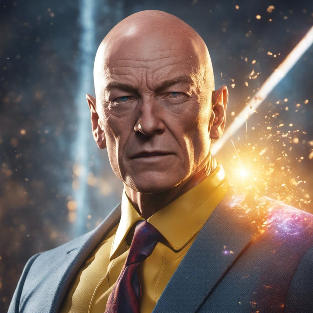 AI generated: Portrait of Professor X from X-Men, lens flare, atmosphere, glow, detailed, intricate, full of colou...