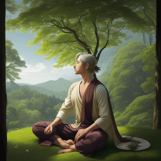 AI generated: "Harmony with Nature": Imagine a Male yogi perched on a grassy hill, overlooking a verdant valley. T...