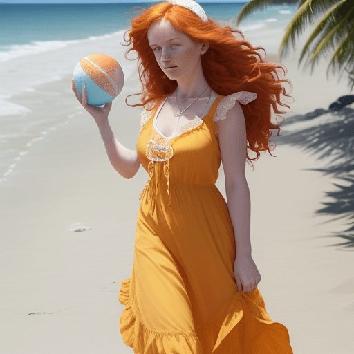 AI generated: a Irish woman dressed in a yellow-orange colored sundress with lace around the neckline and a sheer ...