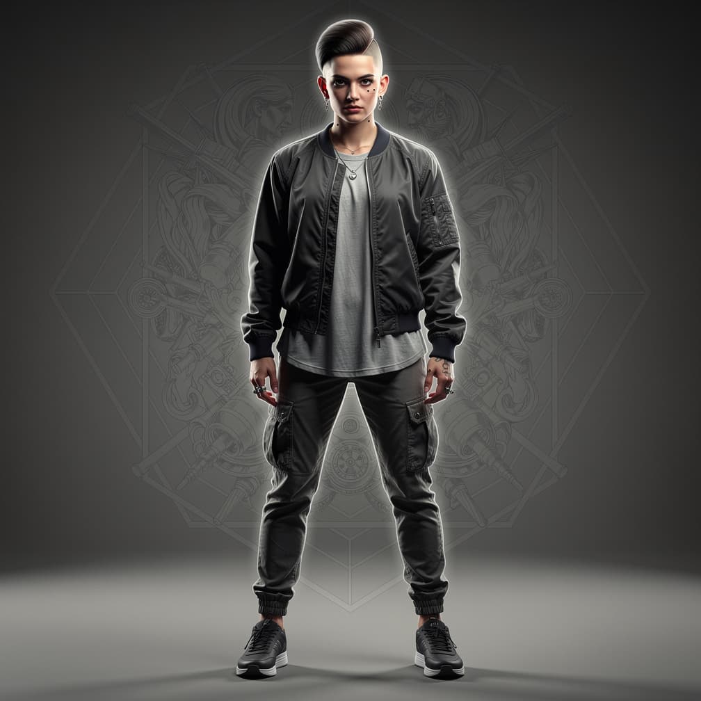AI generated: full body, tomboy, undercut, intricate artwork . octane render, trending on artstation,t symmetrical...