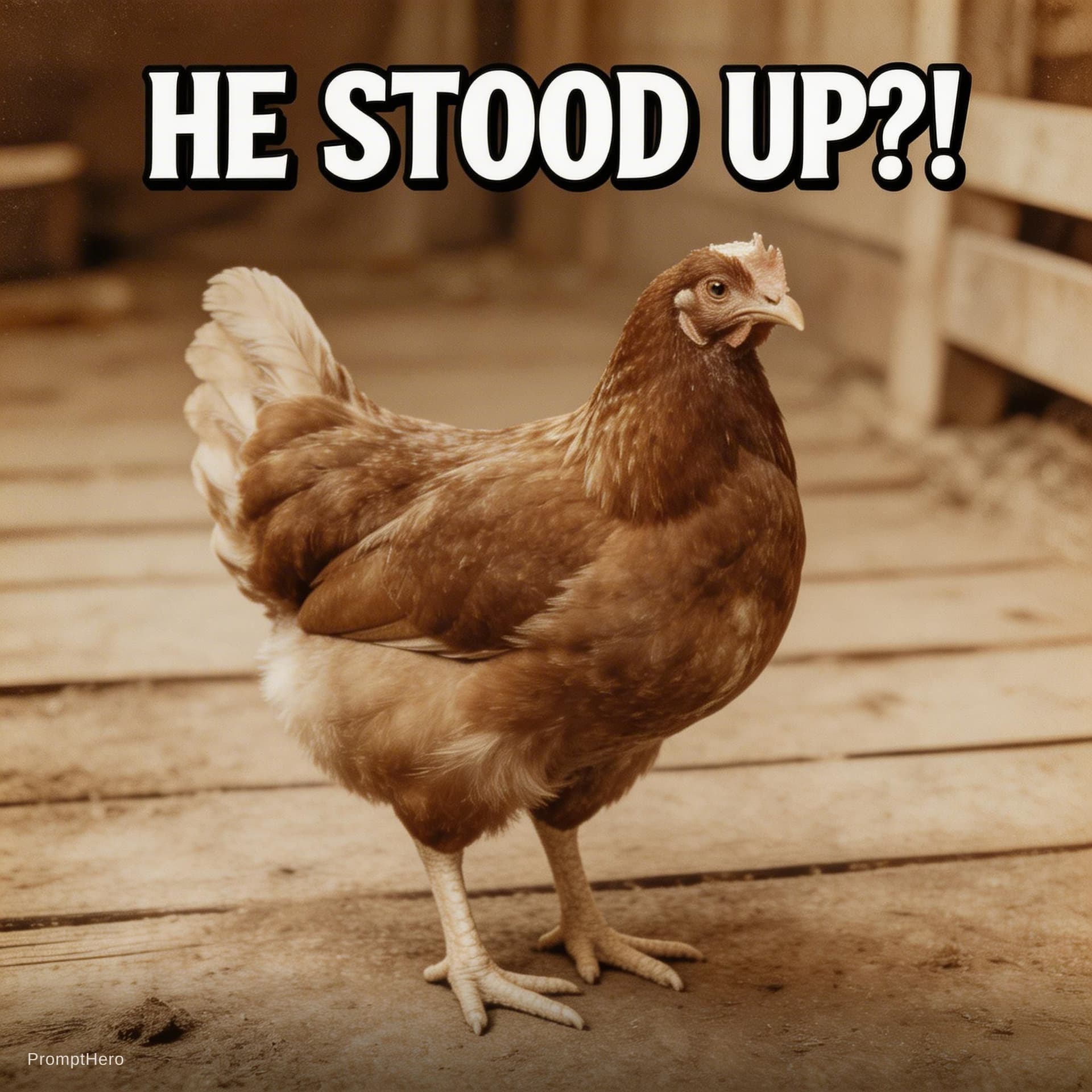 AI generated: Record Scratch] A sudden halt. Show the actual historical photo of Mike the Headless Chicken standin...