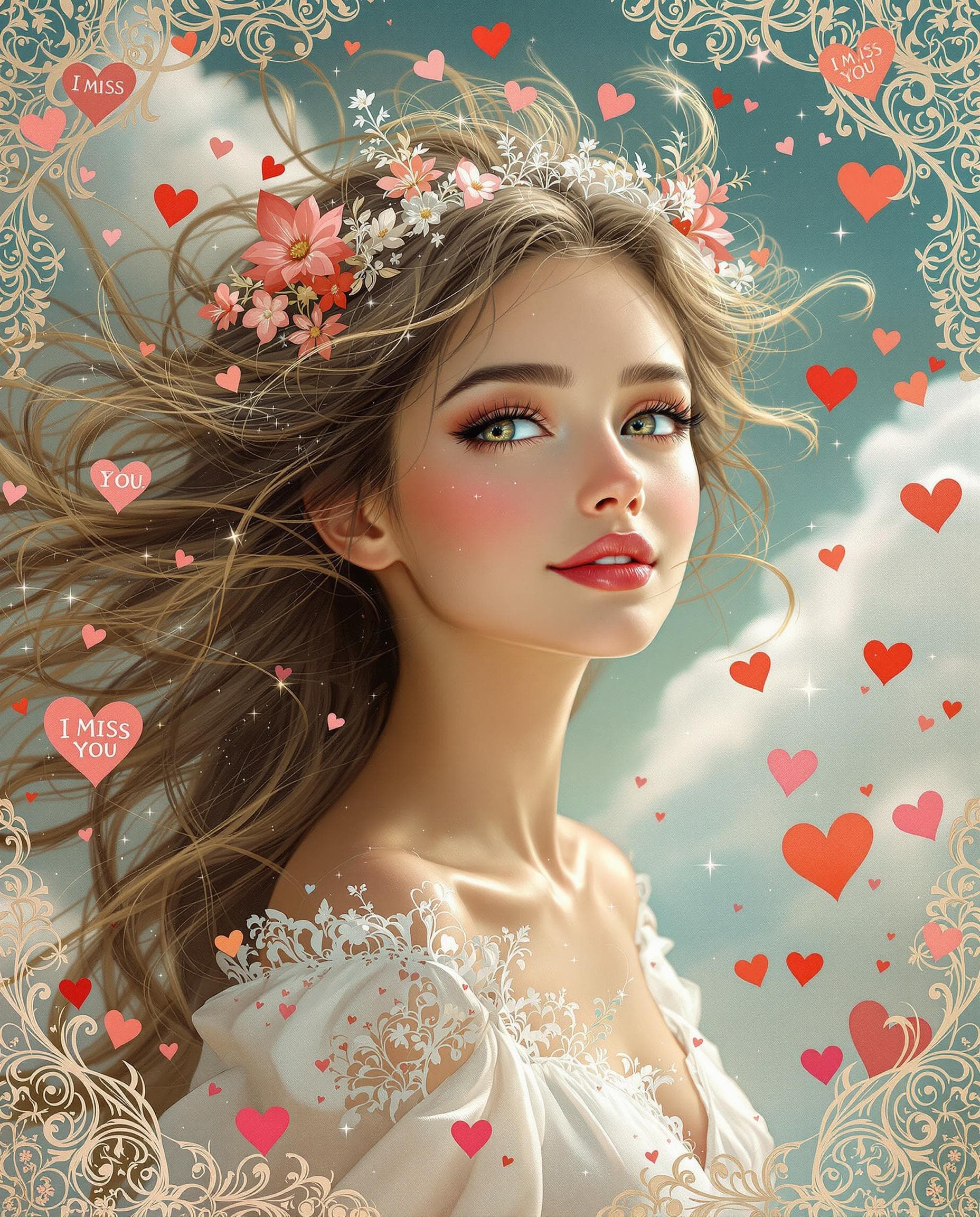 AI generated: adorable and endearing woman, her hair flowing in the wind, exuding a playful and charming demeanor,...