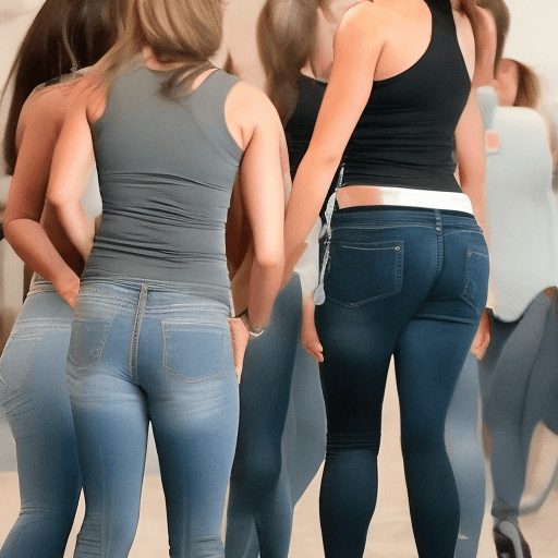 AI generated: rear view of multiple fit ladies with hourglass figures wearing tight jeans 