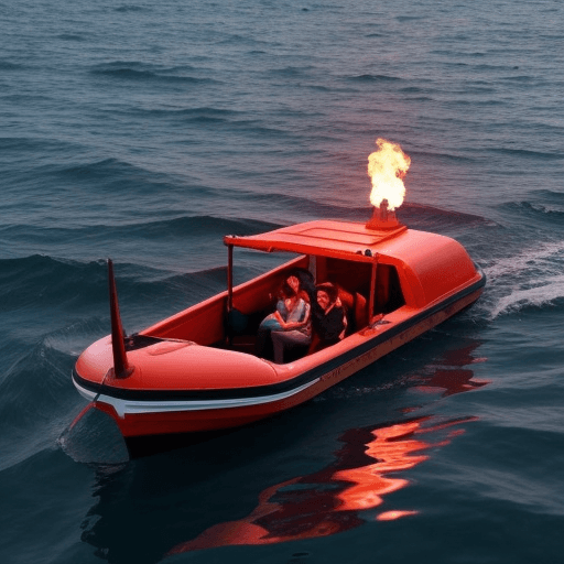 AI generated: una rosa en un barco, flotando en el infierno