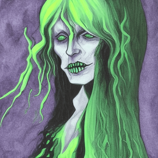 AI generated: witch, in the style of light green and dark azure, dark and spooky themes 