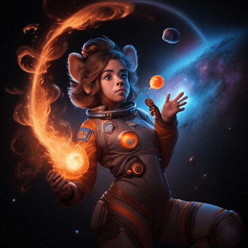 AI generated: high resolution cinematic portrait of a beautiful cute anthropomorphic female space monkey fire arti...