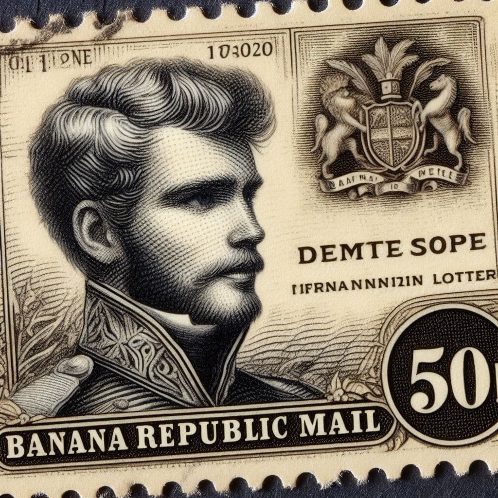 AI generated: macro photography of a vintage postage stamp, historic VIP, white background, 4k, ultra-realistic, "...