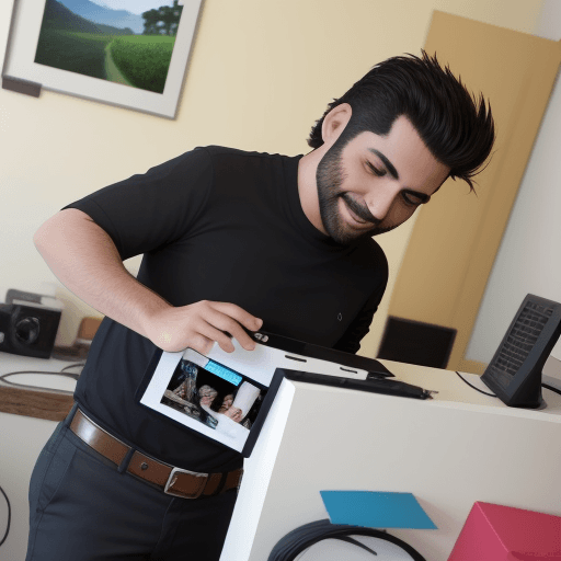 AI generated: chico ofreciendo a un cliente servicio de edicion de videos. calidad de imagen llamativa

